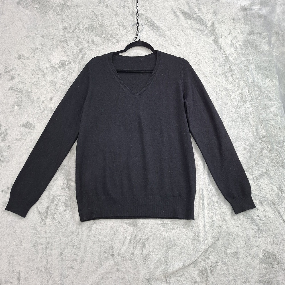 Jennie Liu Women's Sz L* Pullover V-neck Long Sleeve Sweater 100% Cashmere Black